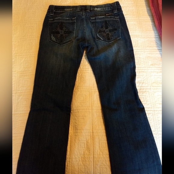 Miss Me 29 Mid-Rise Jeans Black Embellishments & Gray Embroidery - Picture 9 of 9